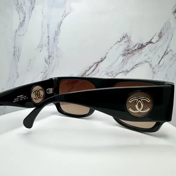 CHANEL Sunglasses Black Square Shield Gold CC Gradient Brown Lens - Picture 8 of 16